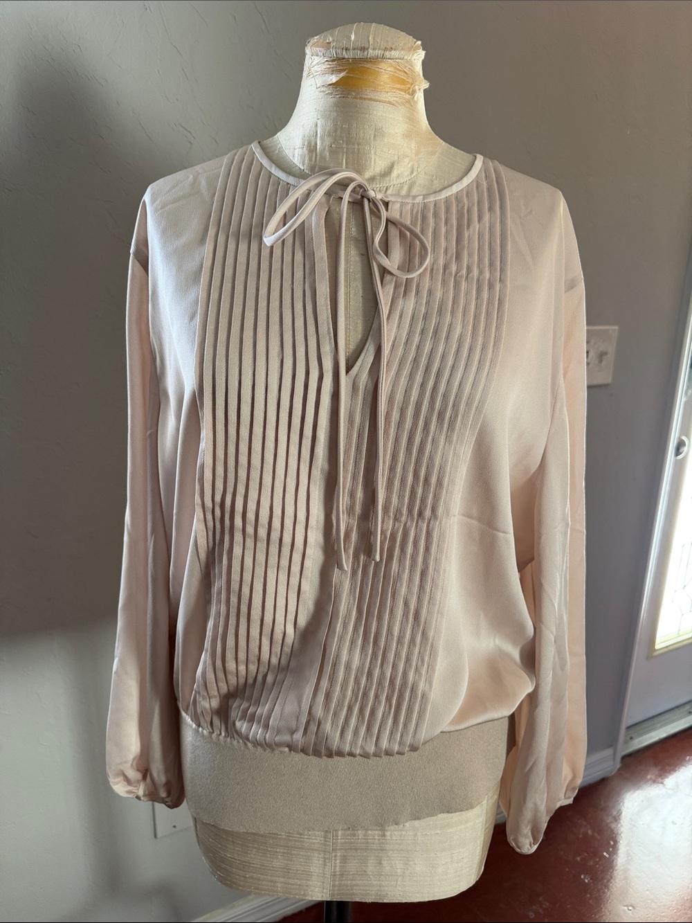 Lafayette 148 Light cream Pleated Tie-Neck Blouse - Women Tops
